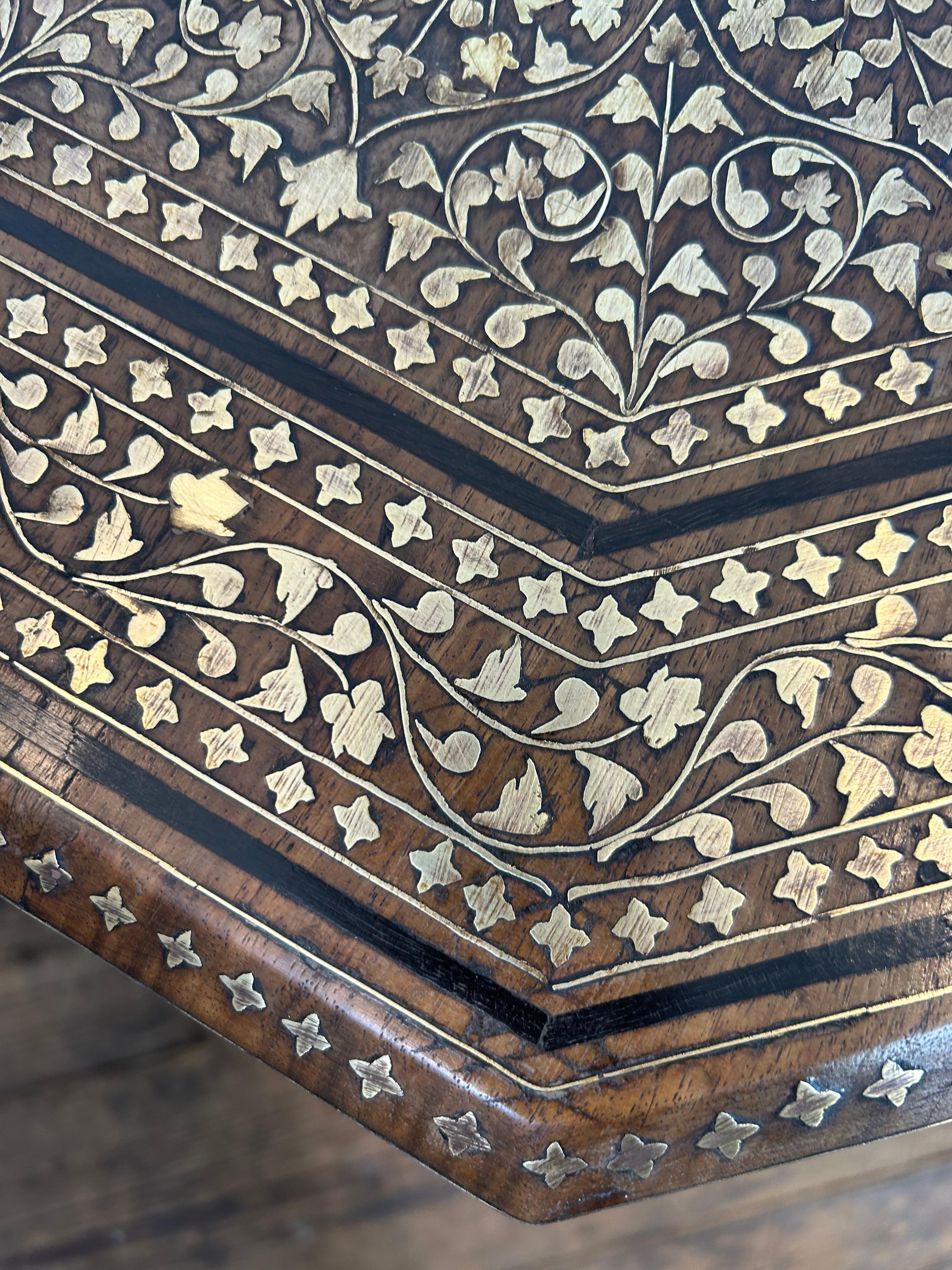 Moorish Antique Indian Hoshiarpur Brass inlaid Table  For Sale