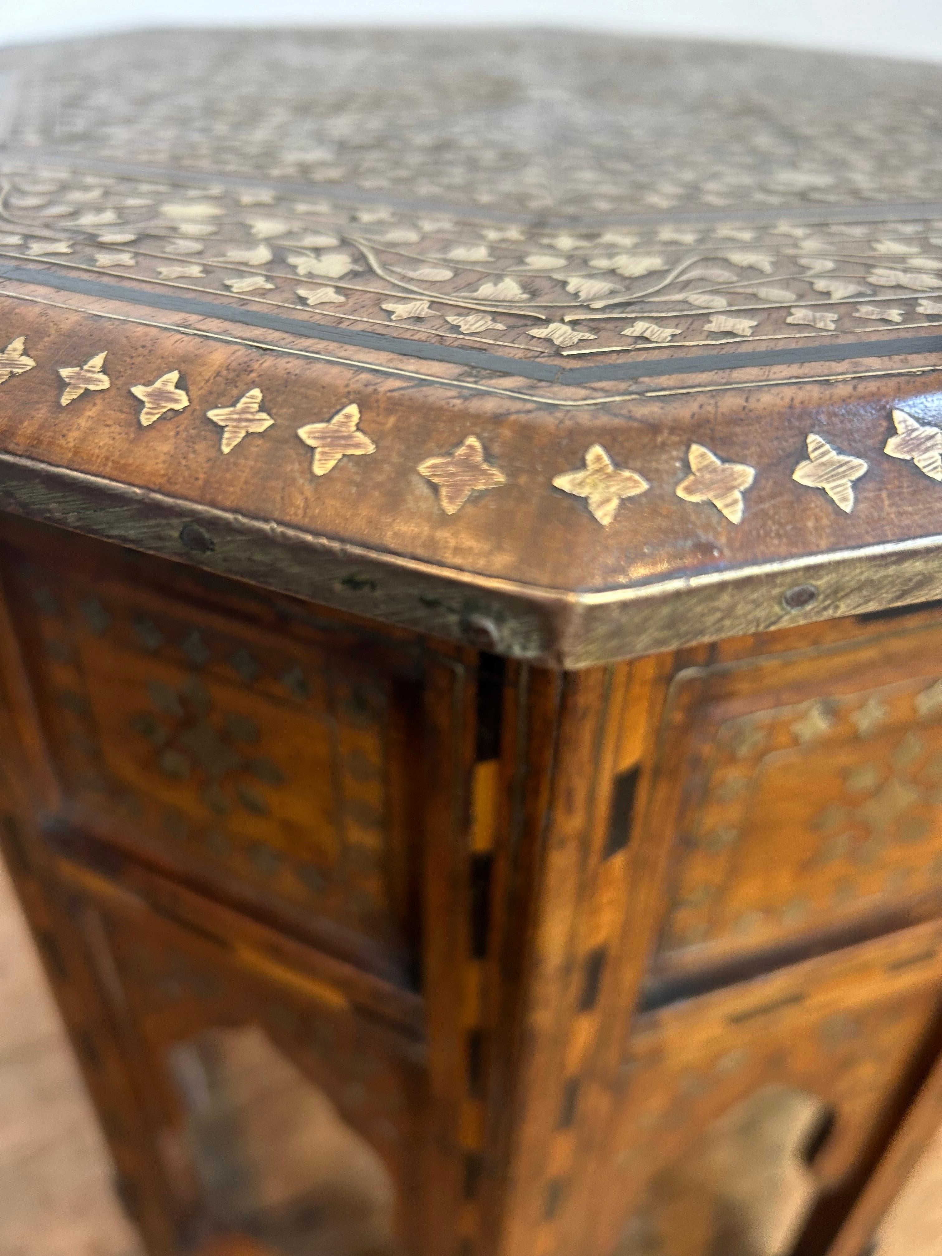 Hand-Carved Antique Indian Hoshiarpur Brass inlaid Table  For Sale