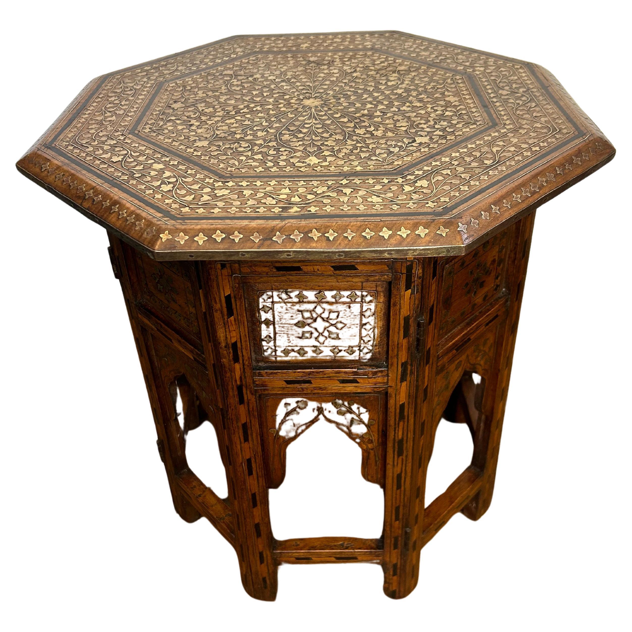 Antique Indian Hoshiarpur Brass inlaid Table  For Sale