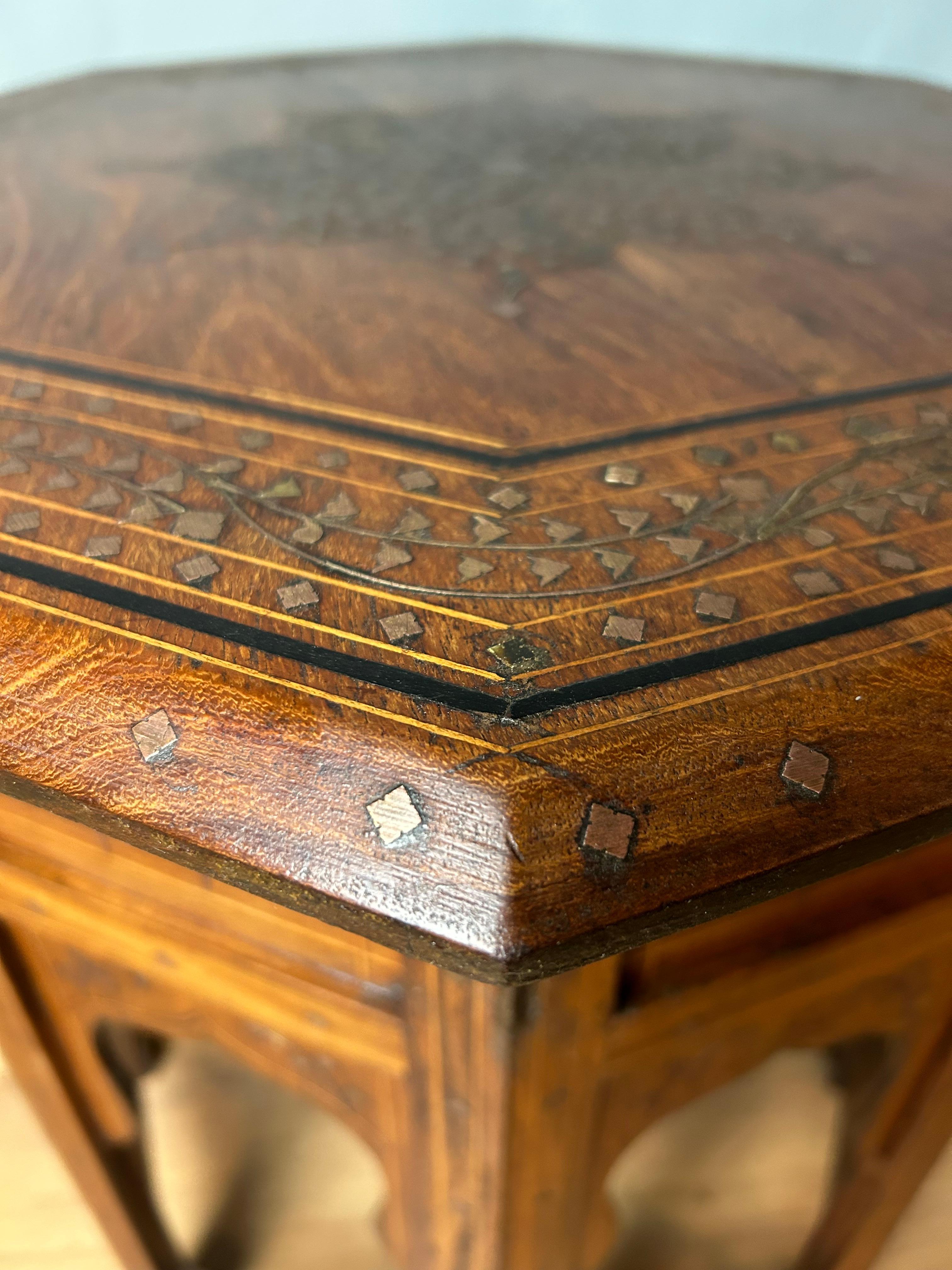 Hand-Carved Antique Indian Hoshiarpur octagonal table For Sale
