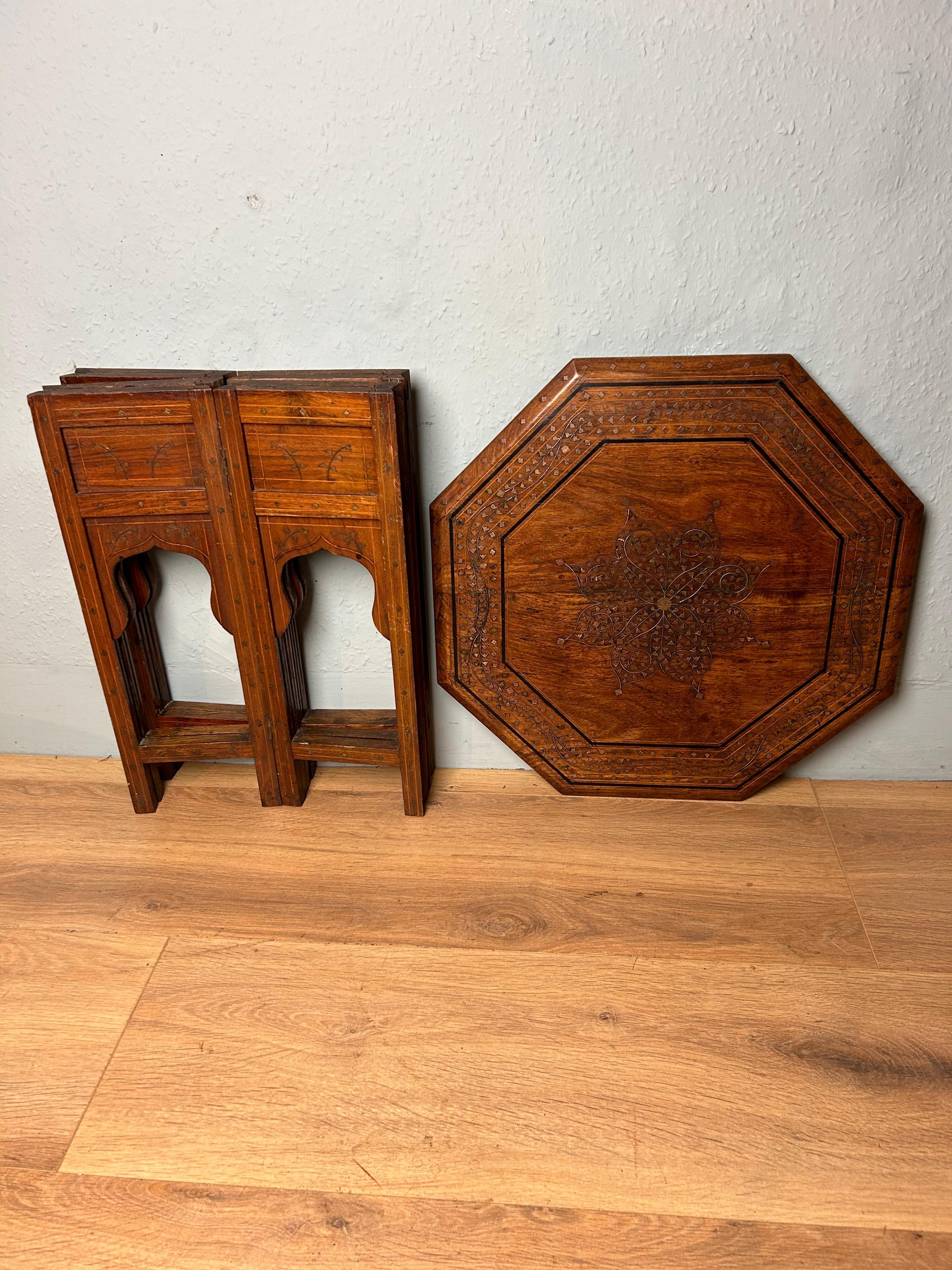 Brass Antique Indian Hoshiarpur octagonal table For Sale