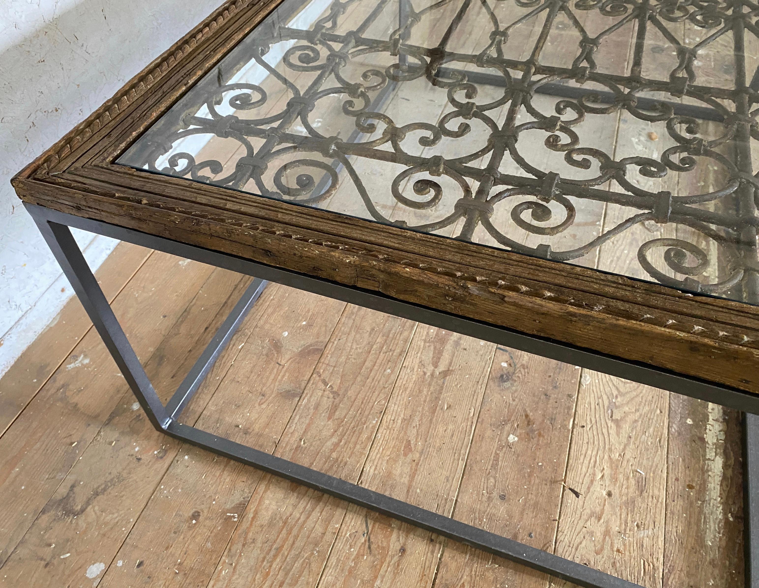 Metal Antique Indian Iron Window Grate Coffee Table For Sale