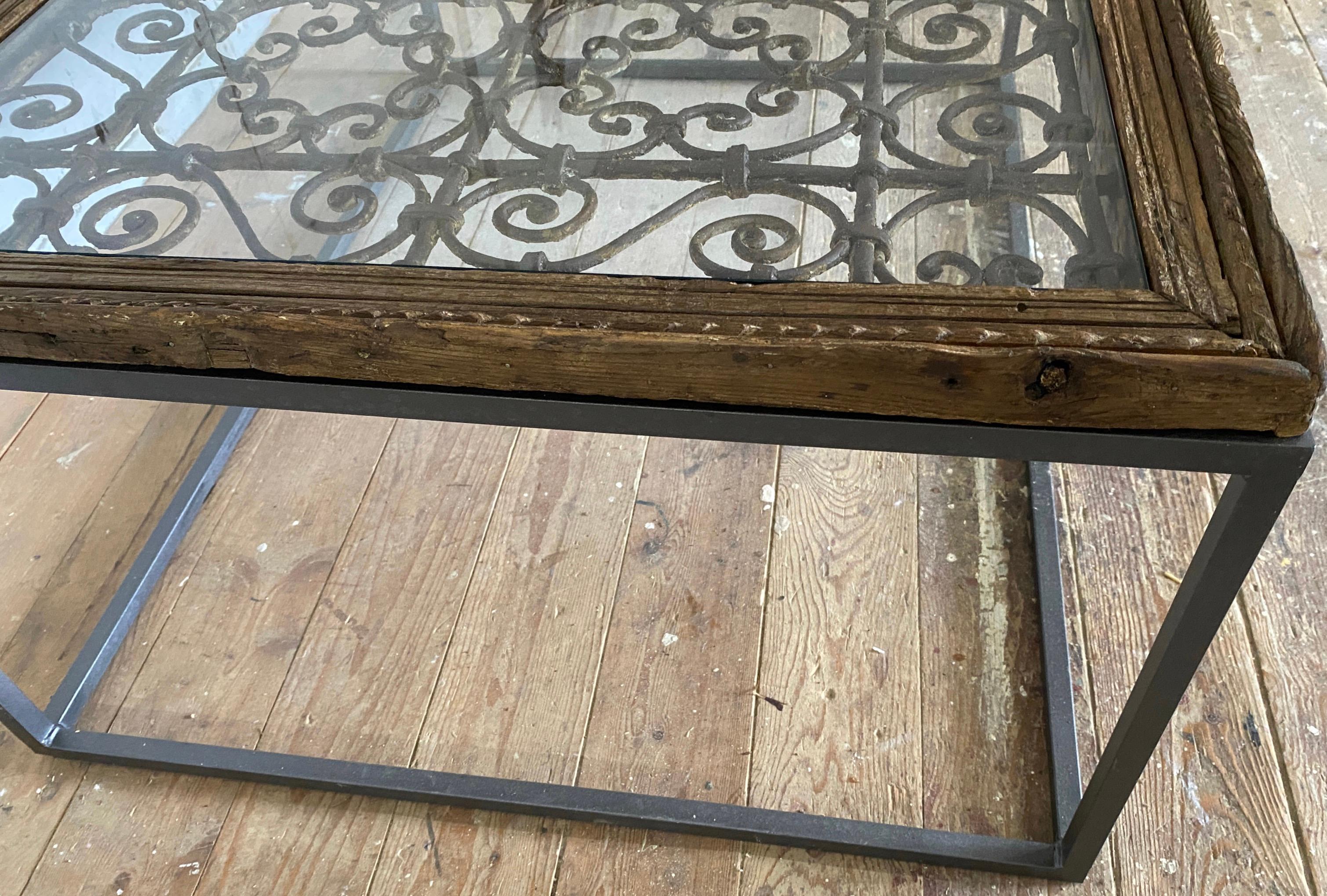 Antique Indian Iron Window Grate Coffee Table For Sale 2