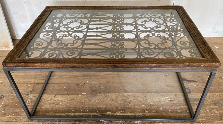 Anglo Raj Antique Indian Iron Window Grate Coffee Table For Sale