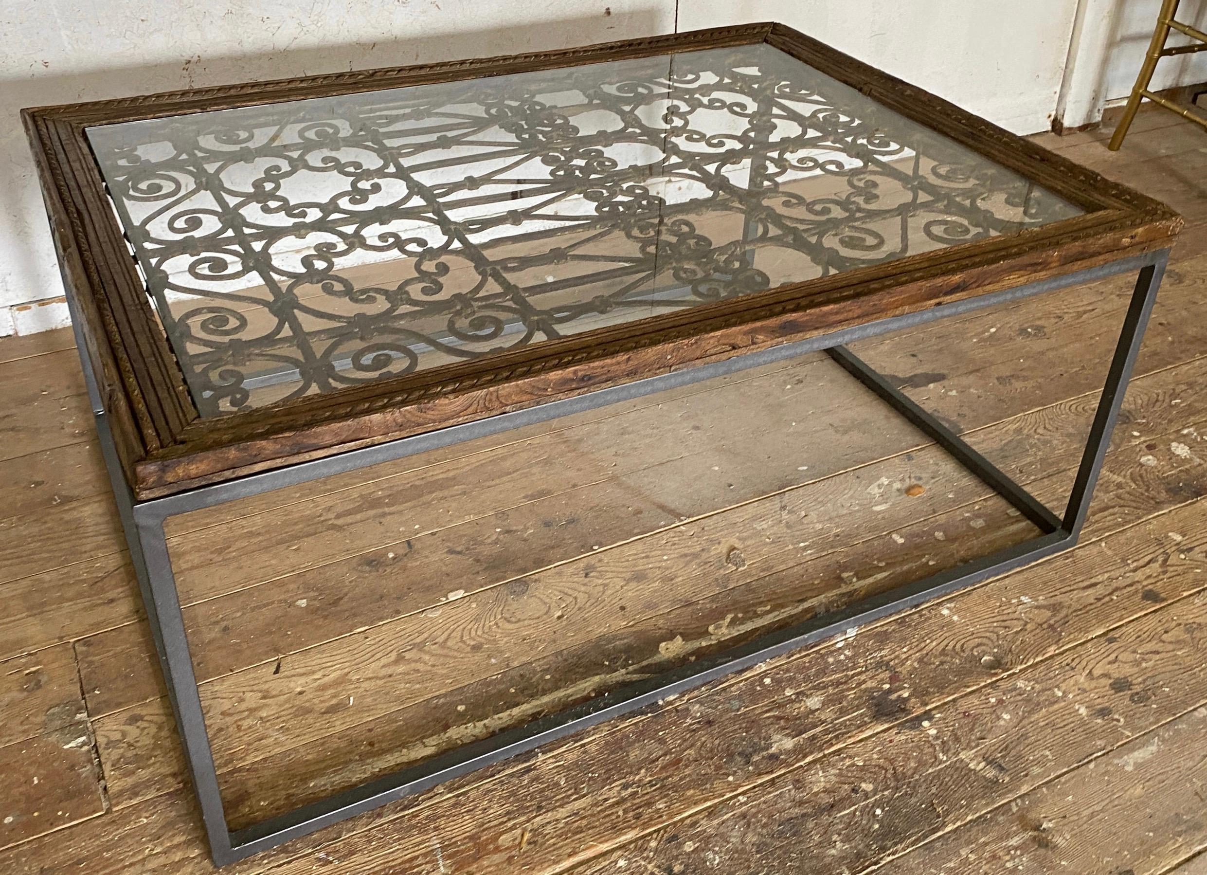 Anglo Raj Antique Indian Iron Window Grate Coffee Table For Sale