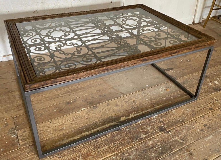 Antique Indian Iron Window Grate Coffee Table In Good Condition For Sale In Great Barrington, MA