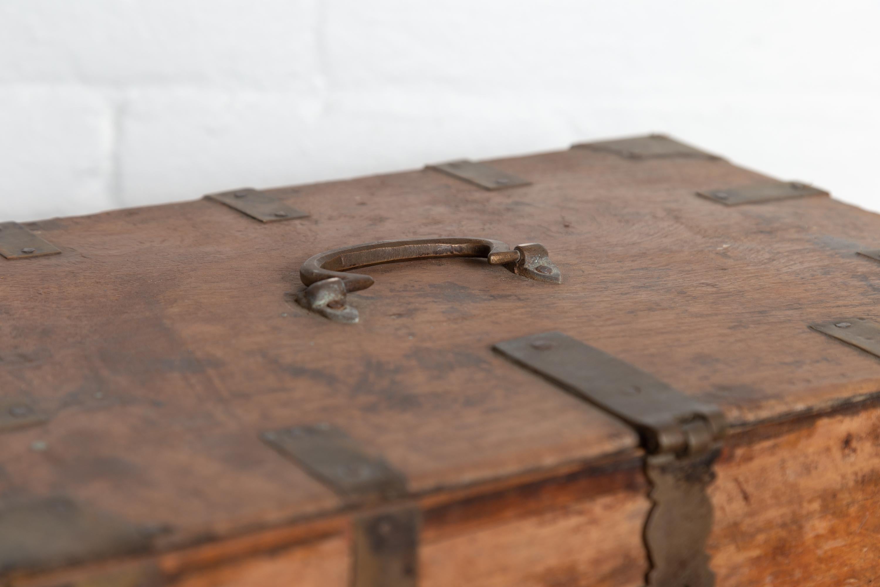 Antique Indian Jewelry Box with Brass Braces, Drop Front and Hidden Drawers 5