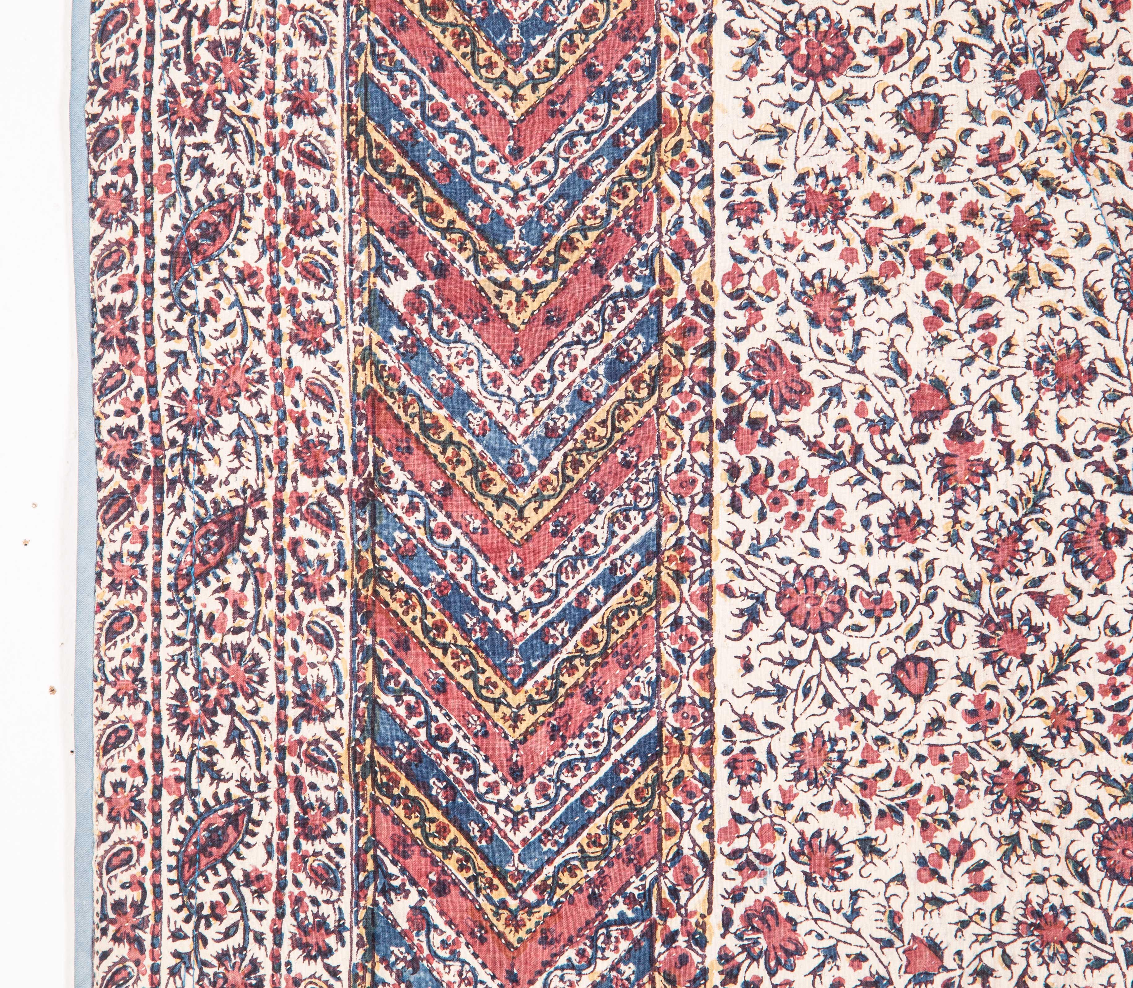 Cotton Antique Indian Kalamkari Quilt, Late 19th Century For Sale