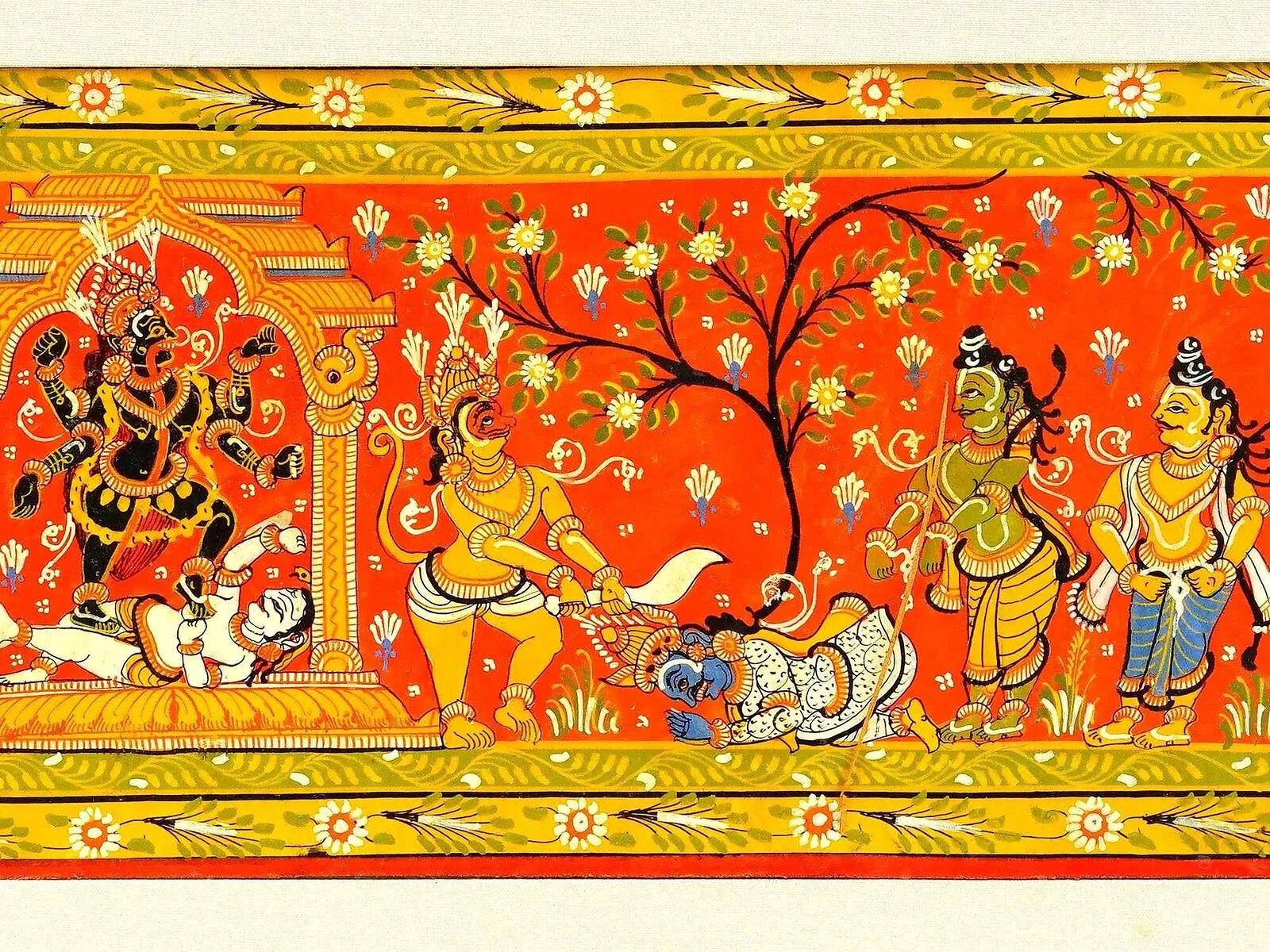 Antike indische Kali Mixed Media Miniatur-Gemälde (Unbekannt) im Angebot