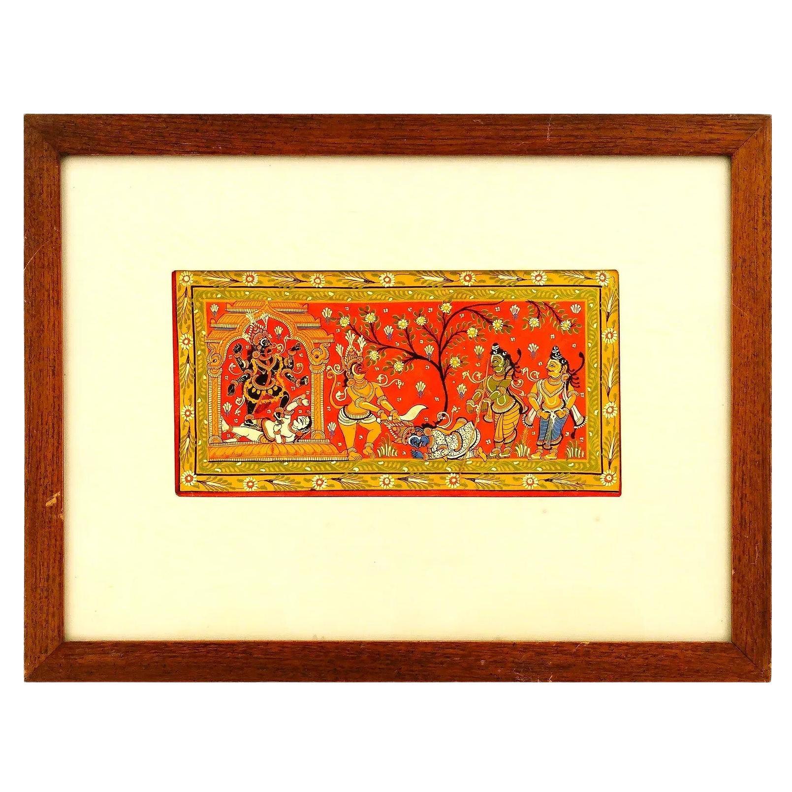 Antique Indian Kali Mixed Media Miniature Painting