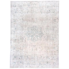 Antique Indian Kashmir Rug, Silver and Gray Field, Dark Green Accents