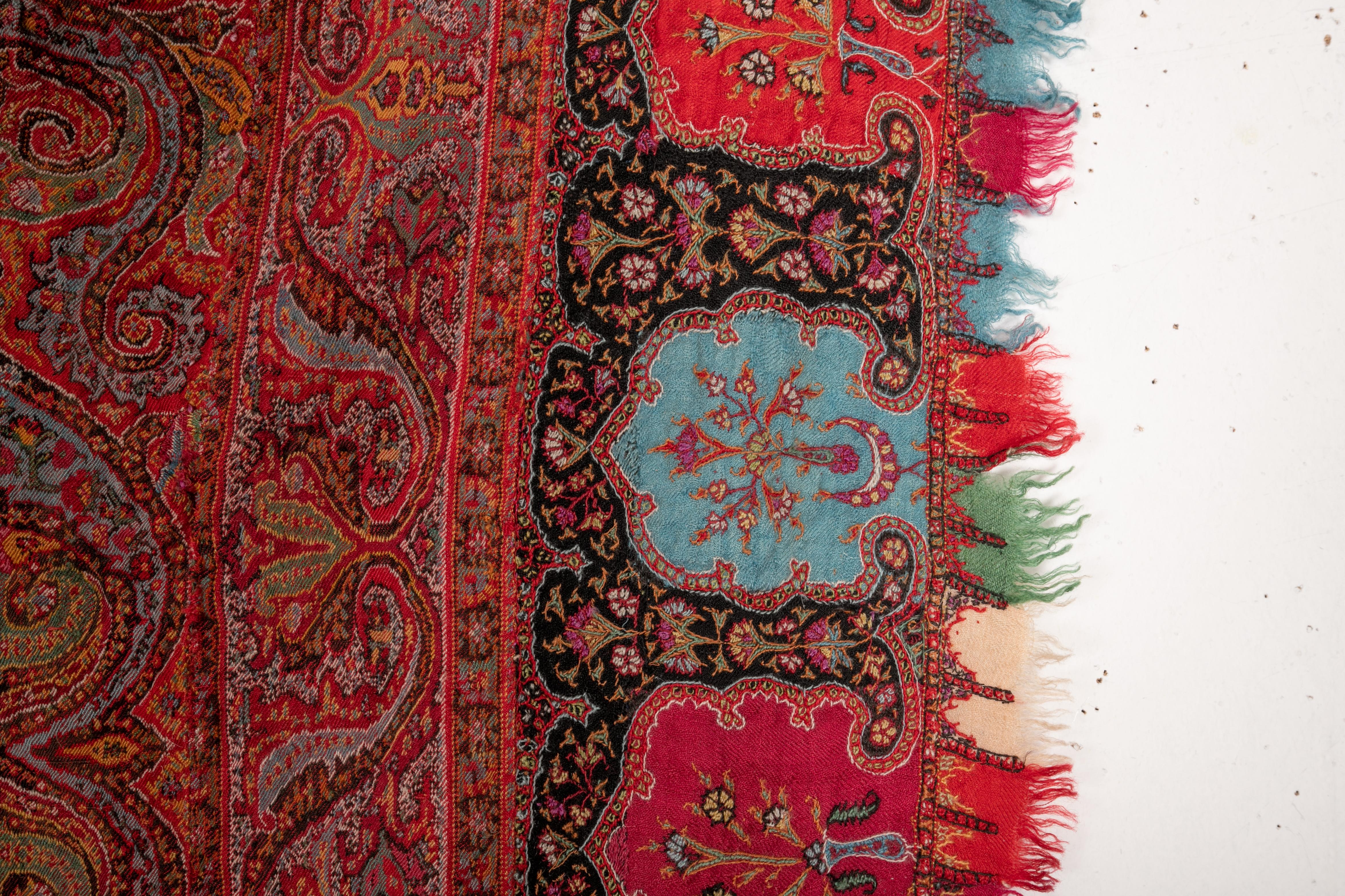 Wool Antique Indian Kashmir Shawl, 1860s-1880s