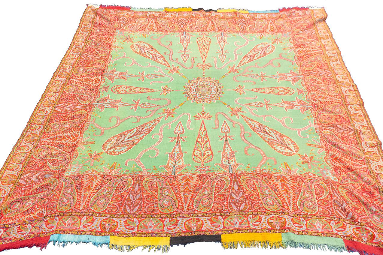 Hand-Knotted Antique Indian Kashmir Shawl Textile, 19th Century For Sale