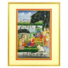 Antique Indian Krishna Mixed Media Miniature Painting