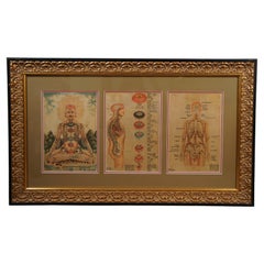 Antique Indian Kundalini Hindu Sanskrit Chakras Anatomical Triptych Prints 41"