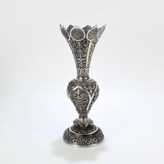 Antique Indian Kutch Silver Vase by Oomersi Mawji & Sons, Early 1900s