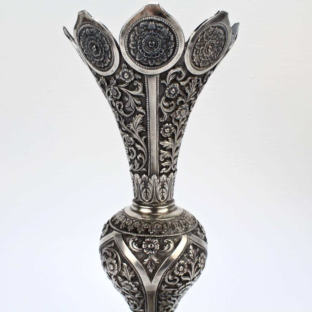 Antique Indian Kutch Silver Vase by Oomersi Mawji & Sons, Early 1900s In Good Condition In Philadelphia, PA
