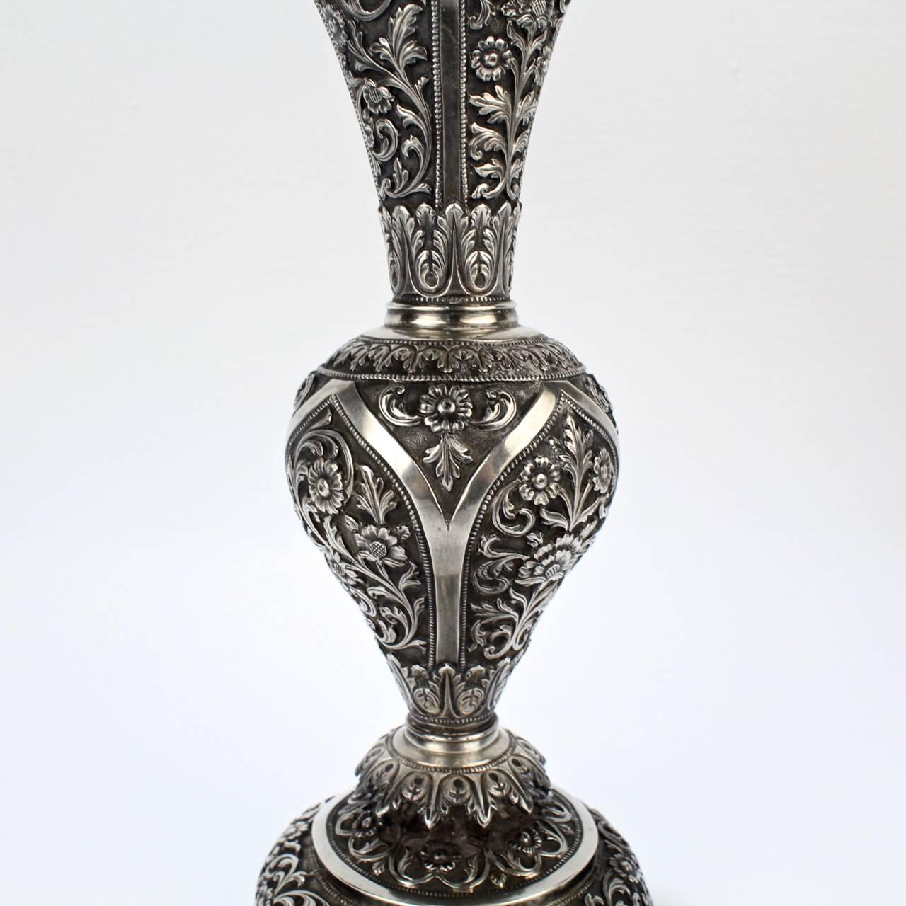 20th Century Antique Indian Kutch Silver Vase by Oomersi Mawji & Sons, Early 1900s