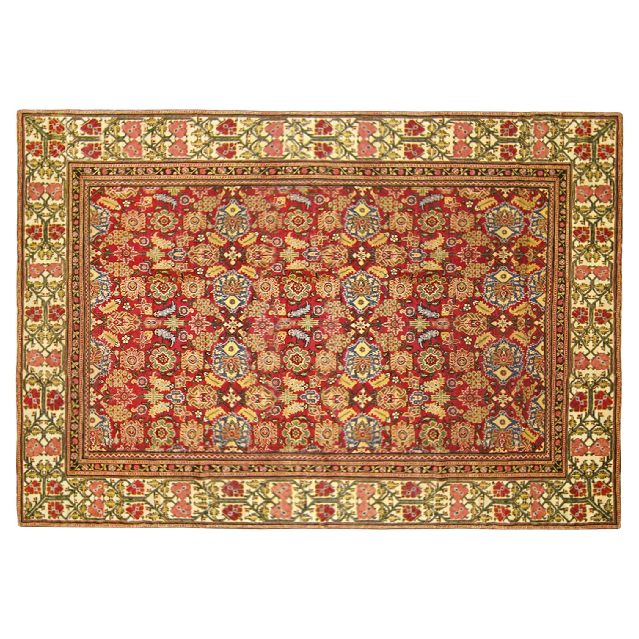 Antique Indian Lahore Oriental Rug, Room Size, W/ Symmetrical Design For Sale