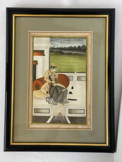 Pittura antica di amanti indiani su un padiglione in miniatura