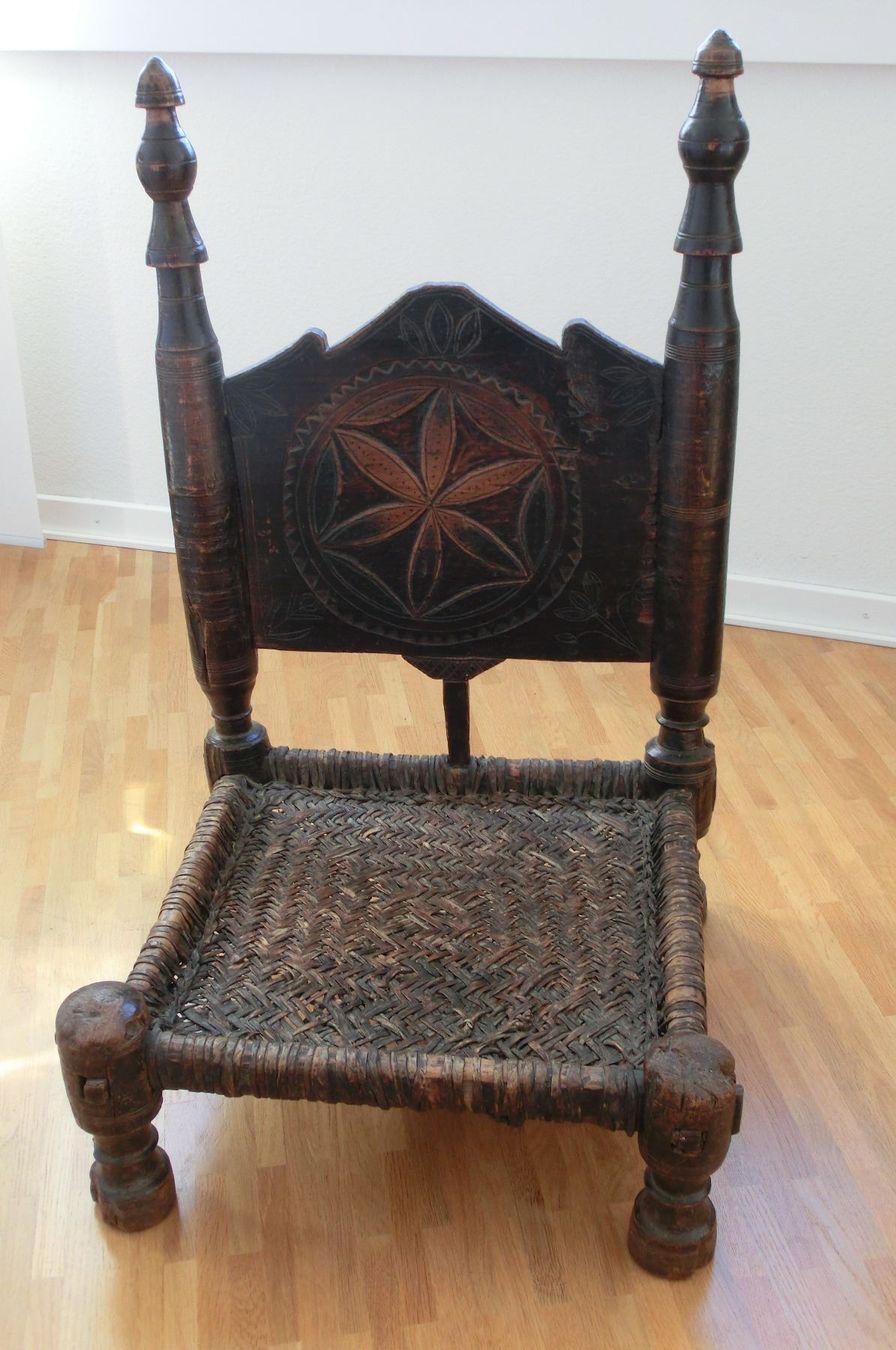Anglo-Indian Antique Indian Low Authentic Wicker Wooden Oriental Chair, 19th Century