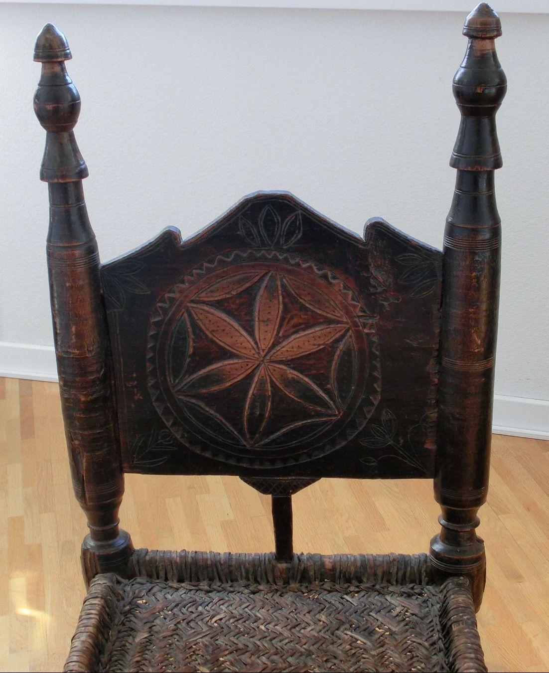 Antique Indian Low Authentic Wicker Wooden Oriental Chair, 19th Century In Good Condition In Sofia, BG