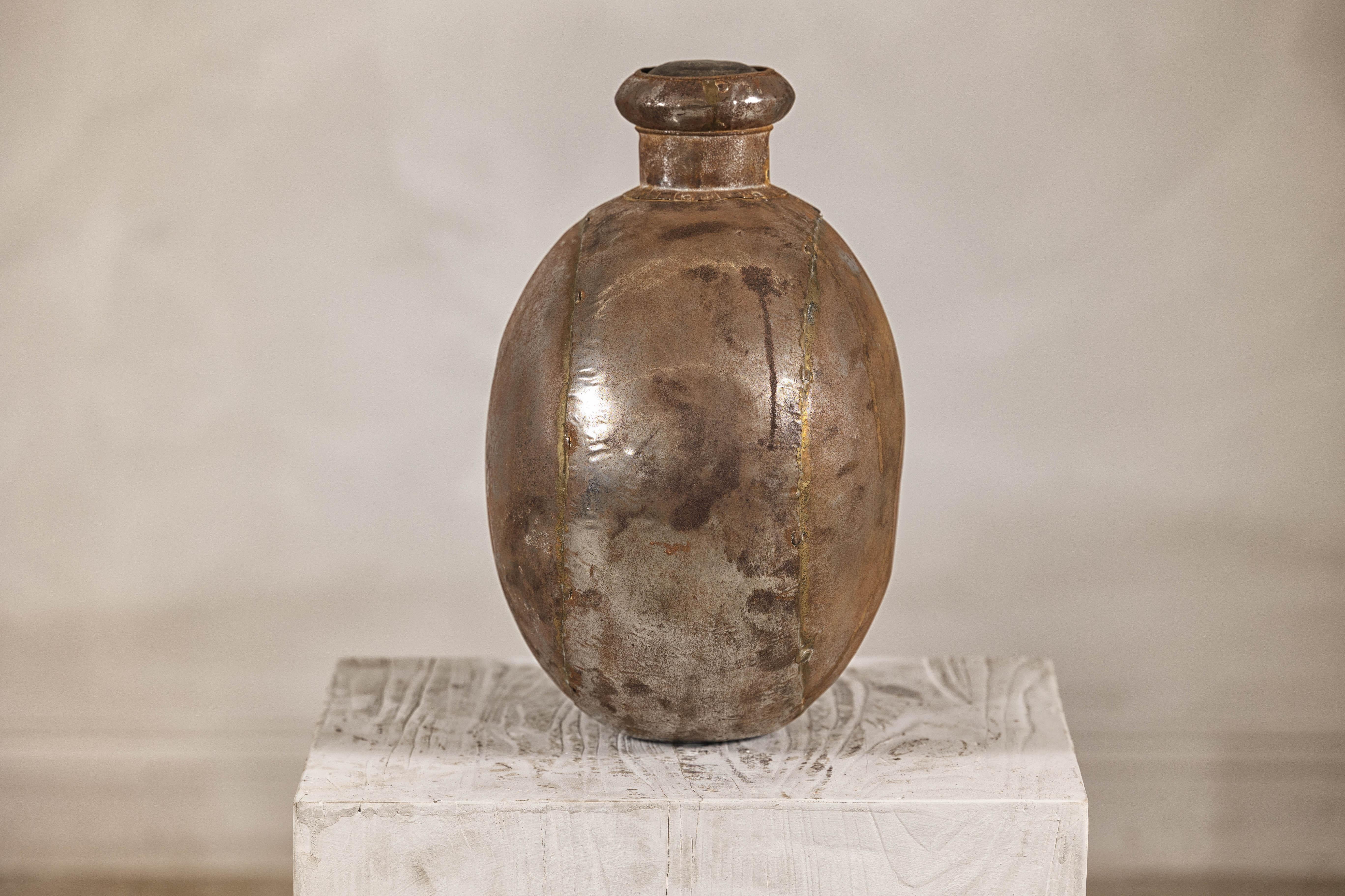 Antique Indian Metal Surahi Decorative Water Vessel, Early 20th Century For Sale 5