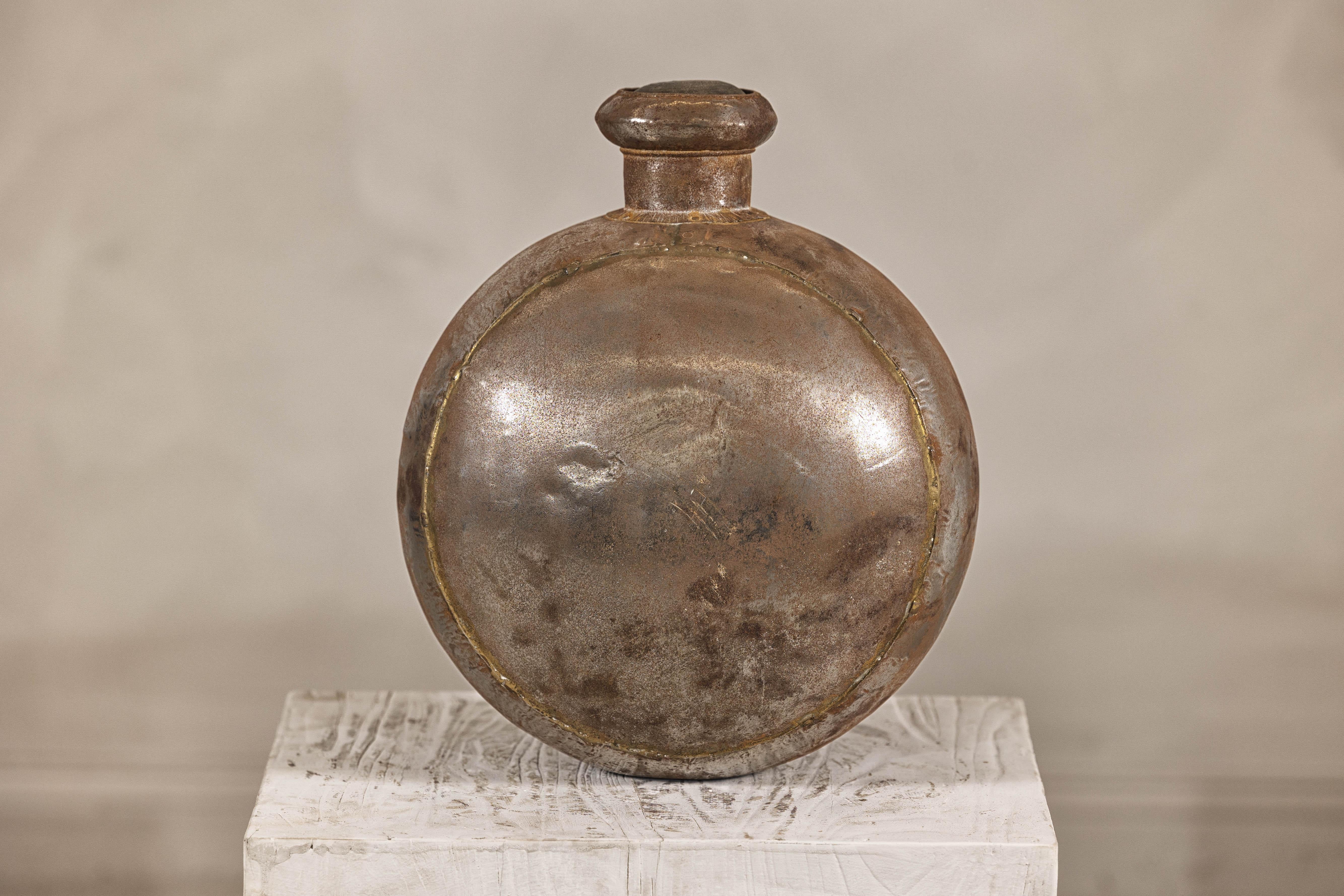 Antique Indian Metal Surahi Decorative Water Vessel, Early 20th Century For Sale 6