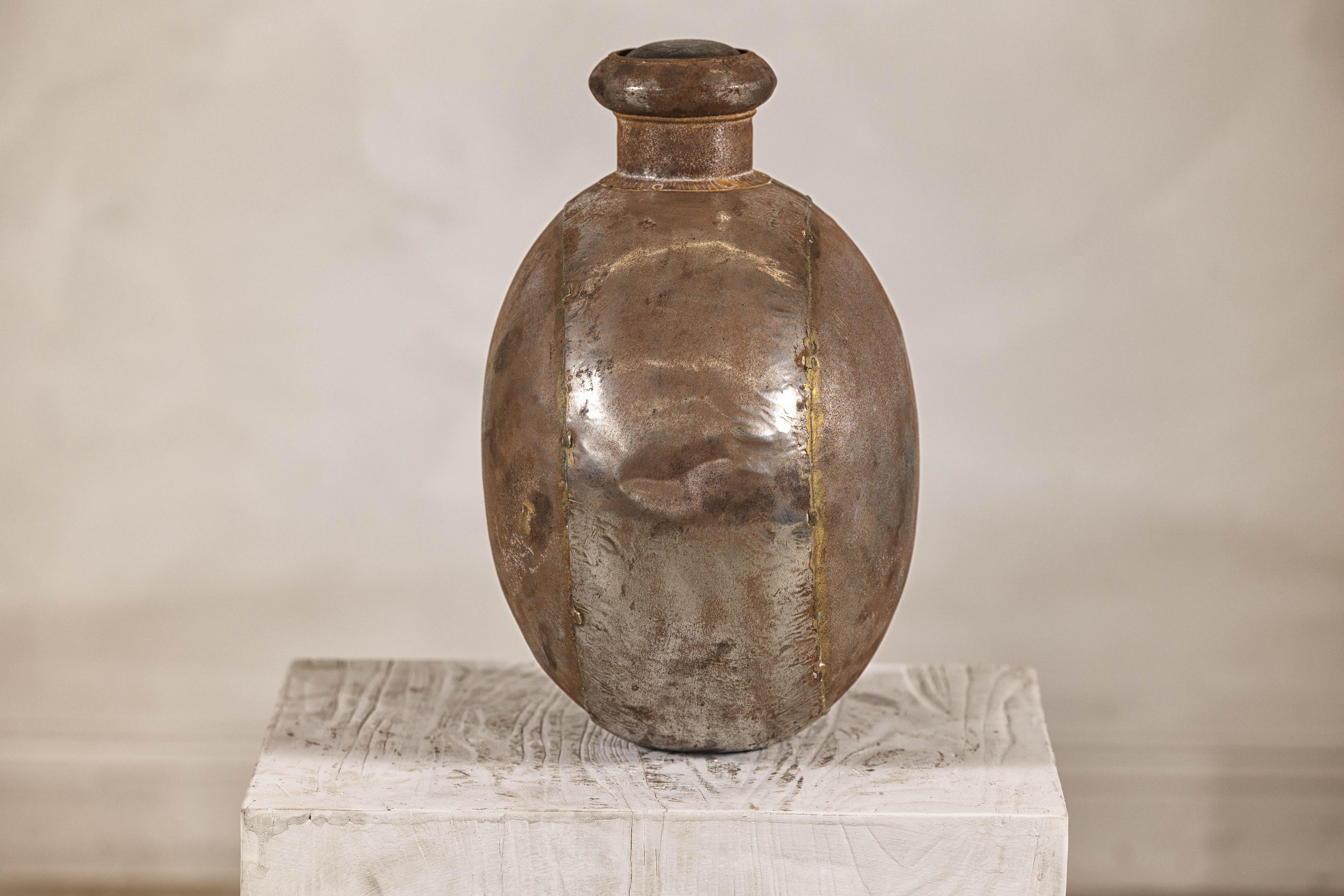 Antique Indian Metal Surahi Decorative Water Vessel, Early 20th Century For Sale 7