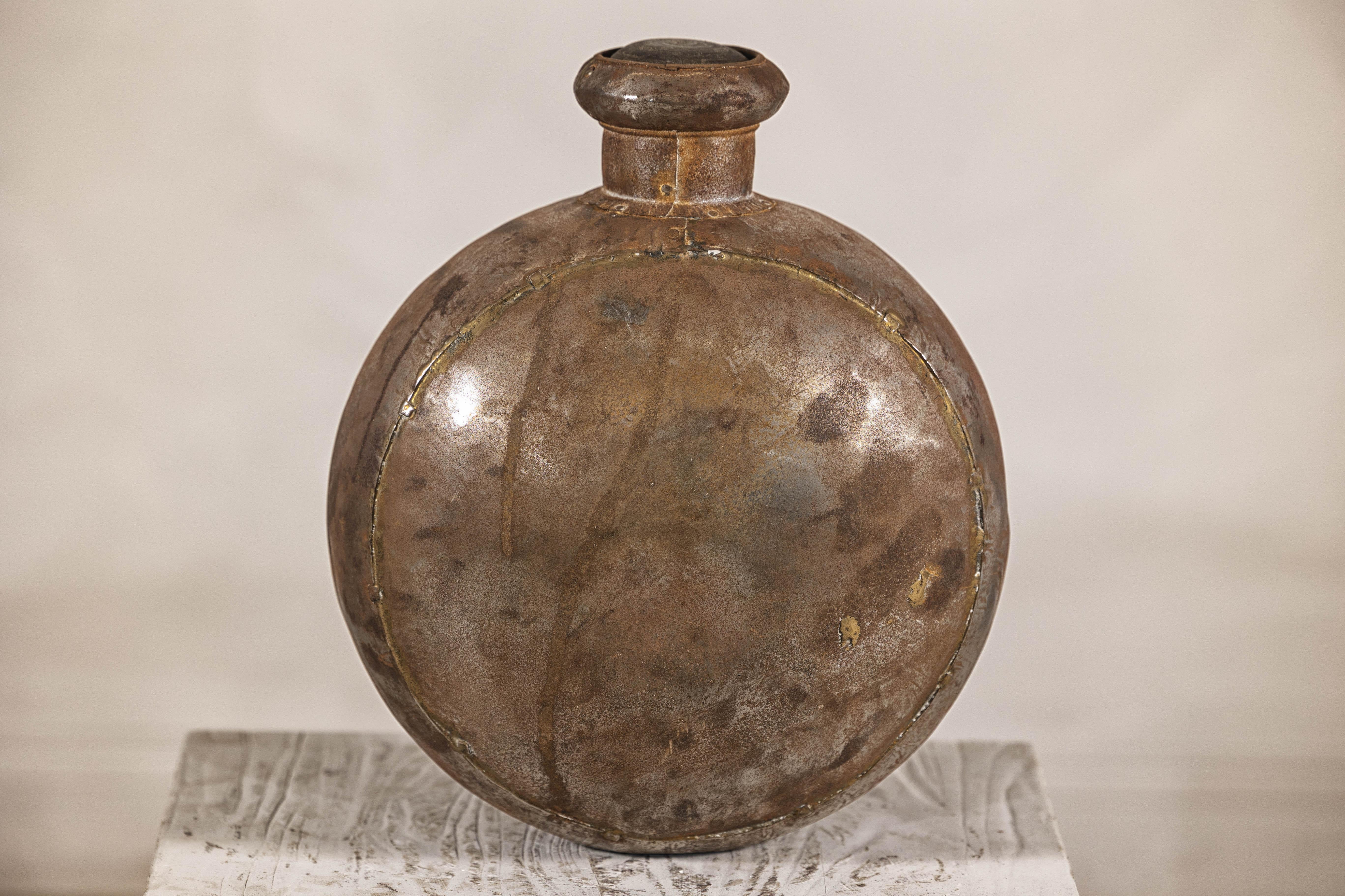 Antique Indian Metal Surahi Decorative Water Vessel, Early 20th Century For Sale 8