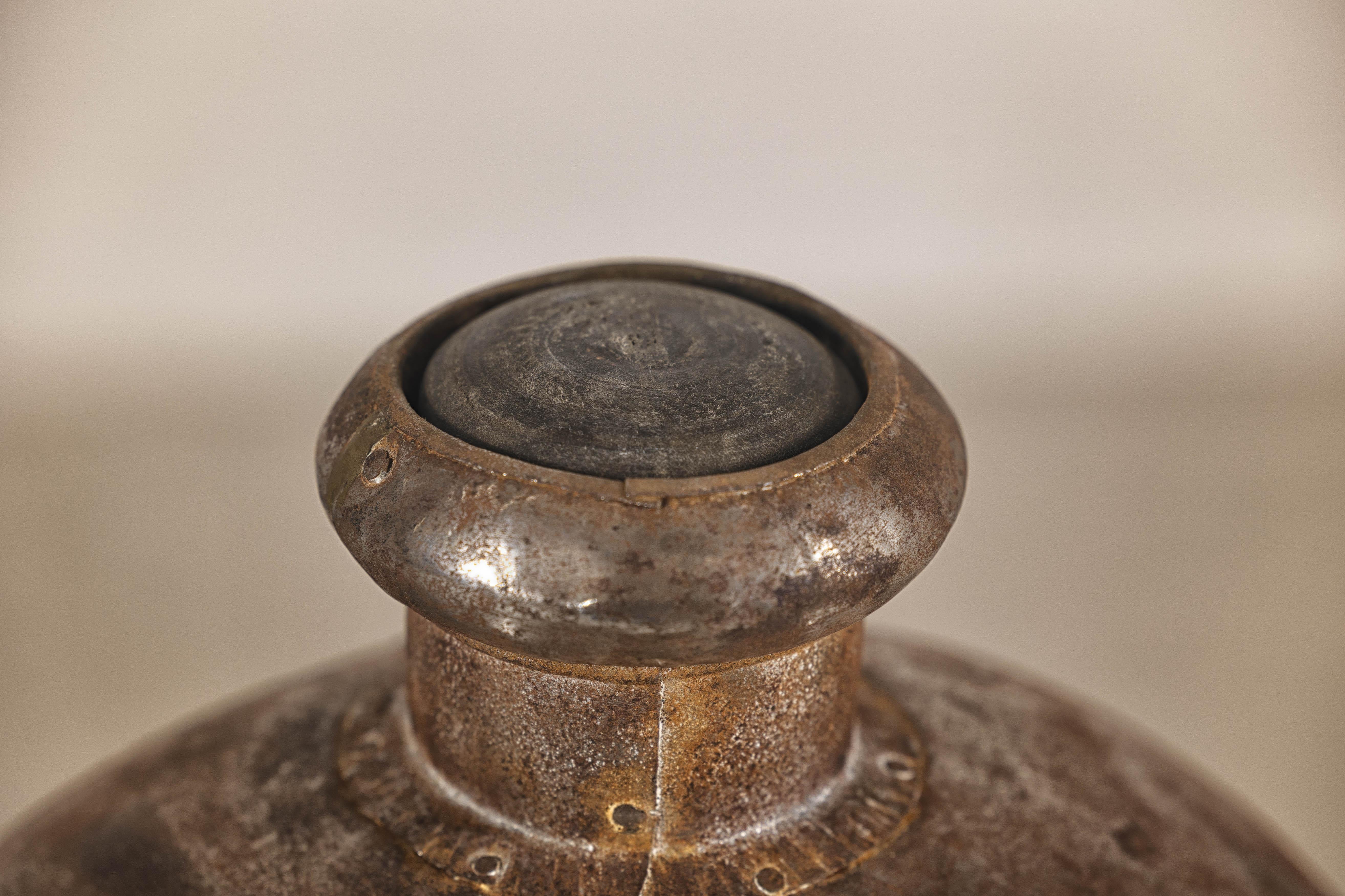 Antique Indian Metal Surahi Decorative Water Vessel, Early 20th Century For Sale 9