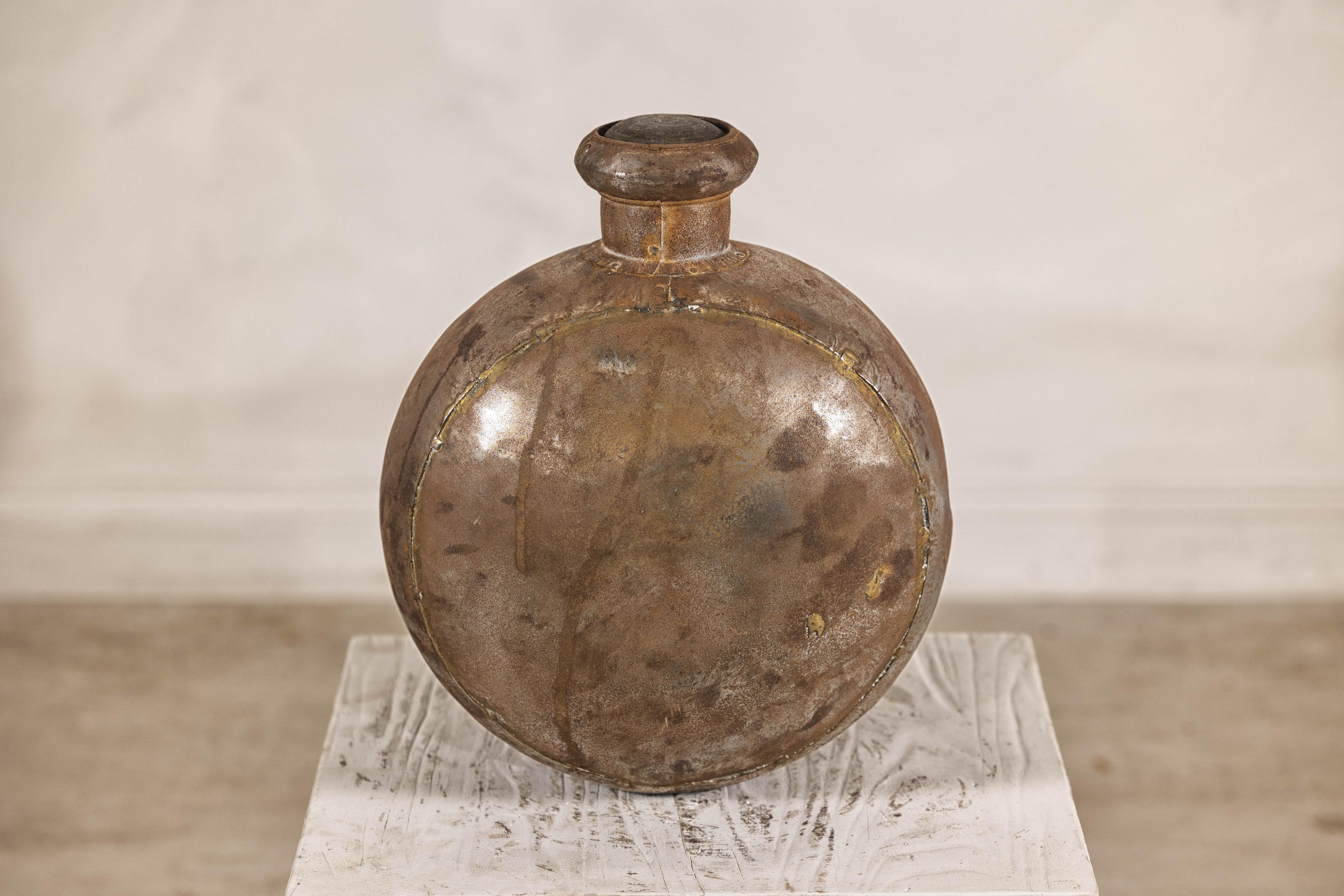 Hand-Crafted Antique Indian Metal Surahi Decorative Water Vessel, Early 20th Century For Sale