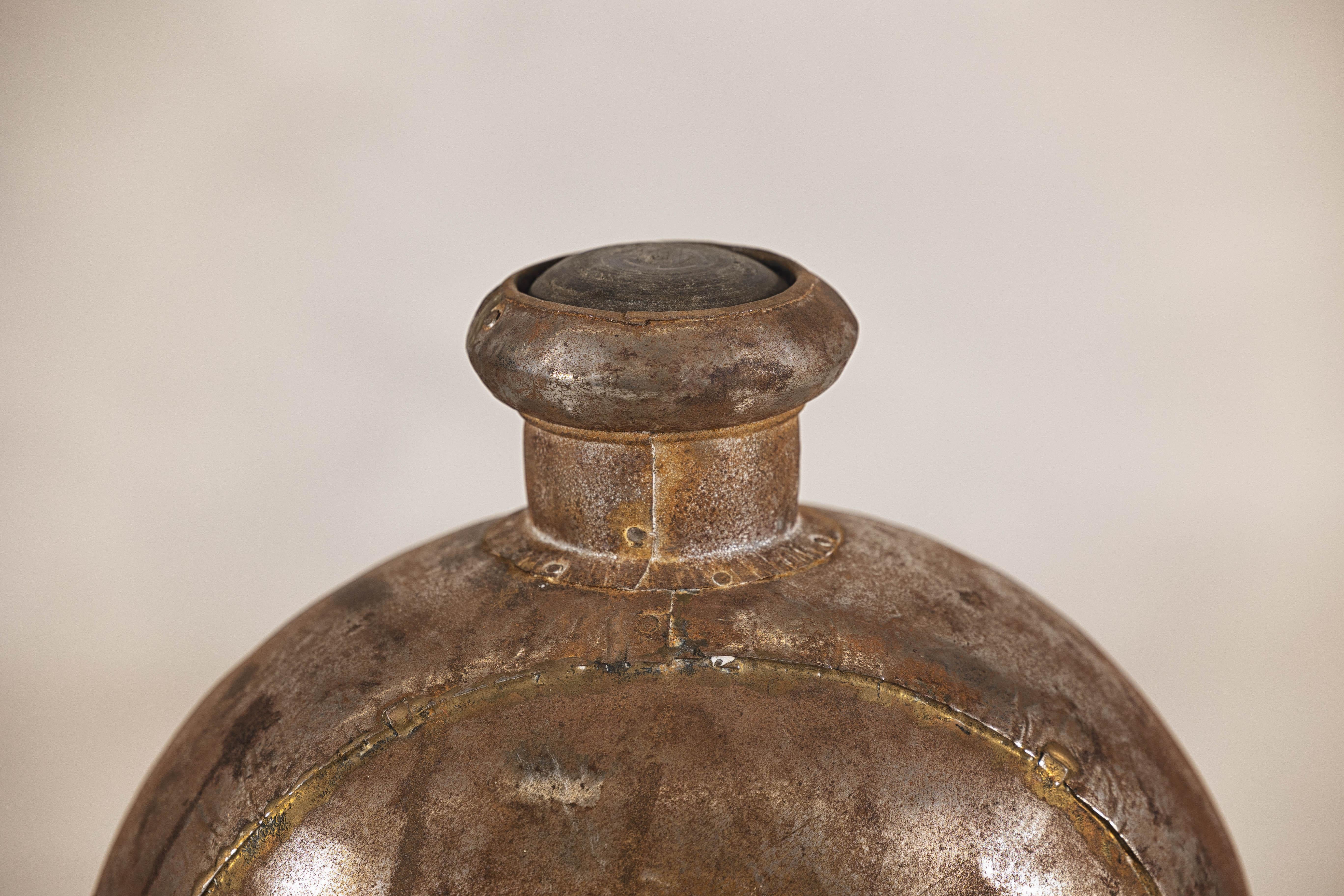 Antique Indian Metal Surahi Decorative Water Vessel, Early 20th Century In Good Condition For Sale In Yonkers, NY