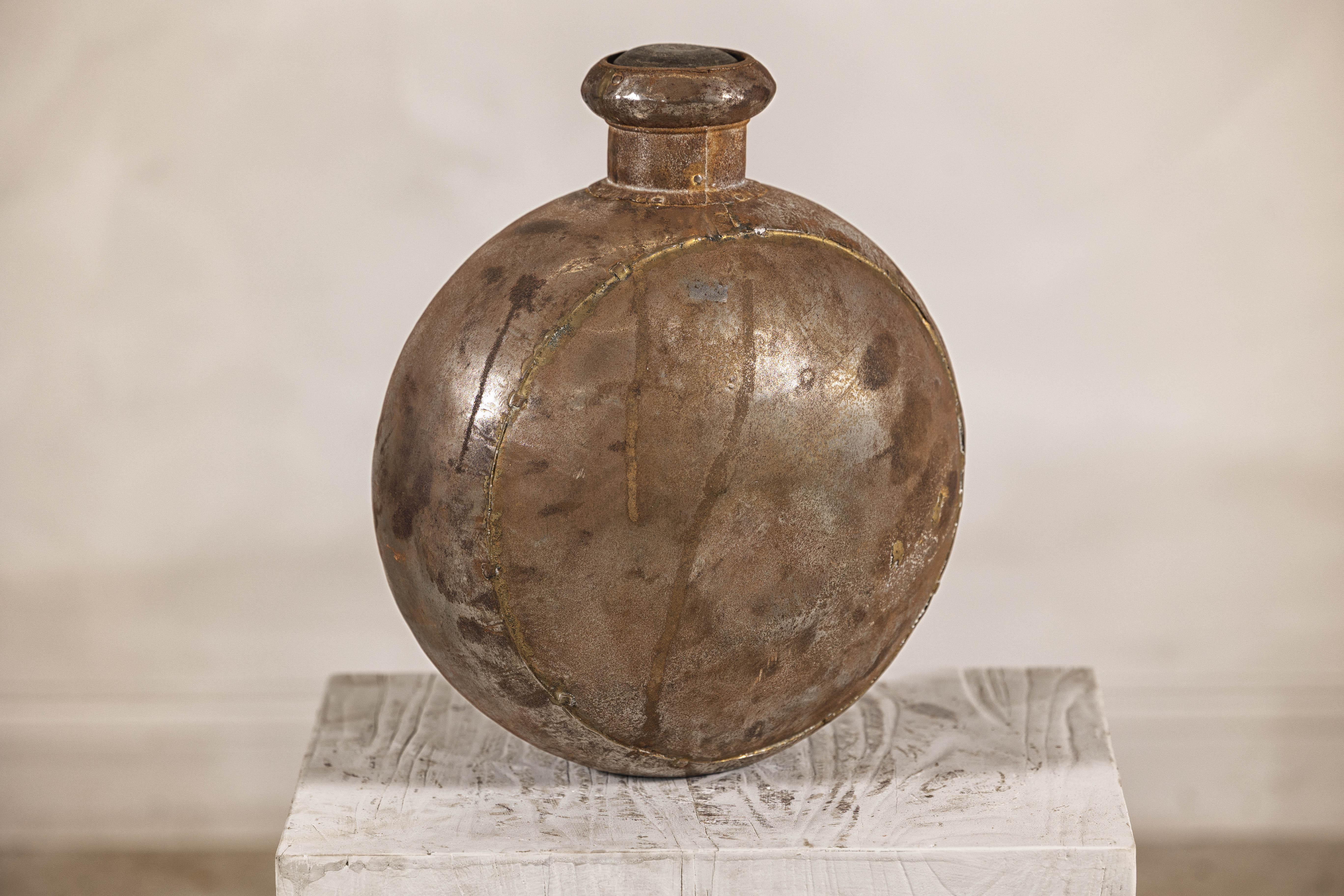 Antique Indian Metal Surahi Decorative Water Vessel, Early 20th Century For Sale 1