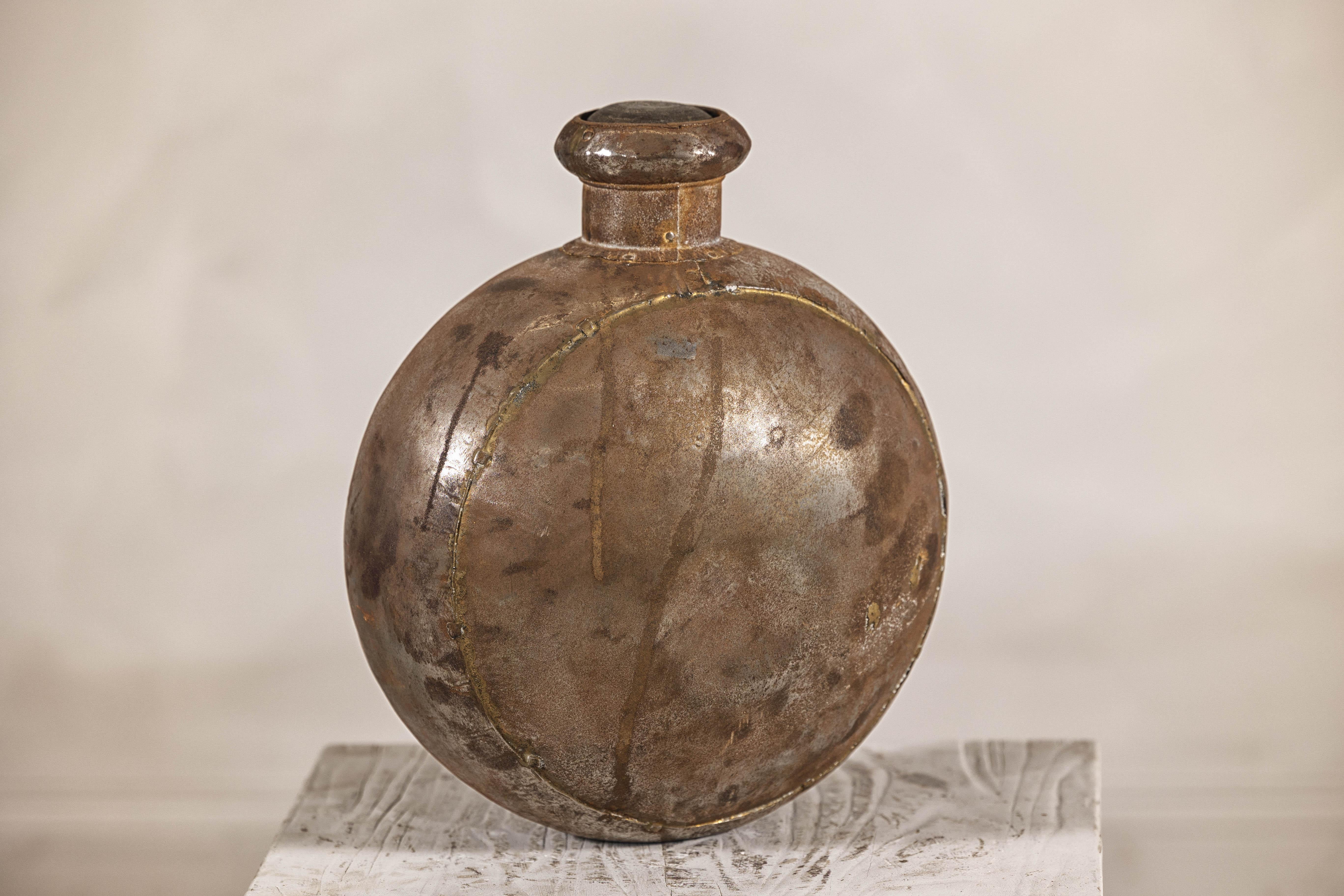 Antique Indian Metal Surahi Decorative Water Vessel, Early 20th Century For Sale 2