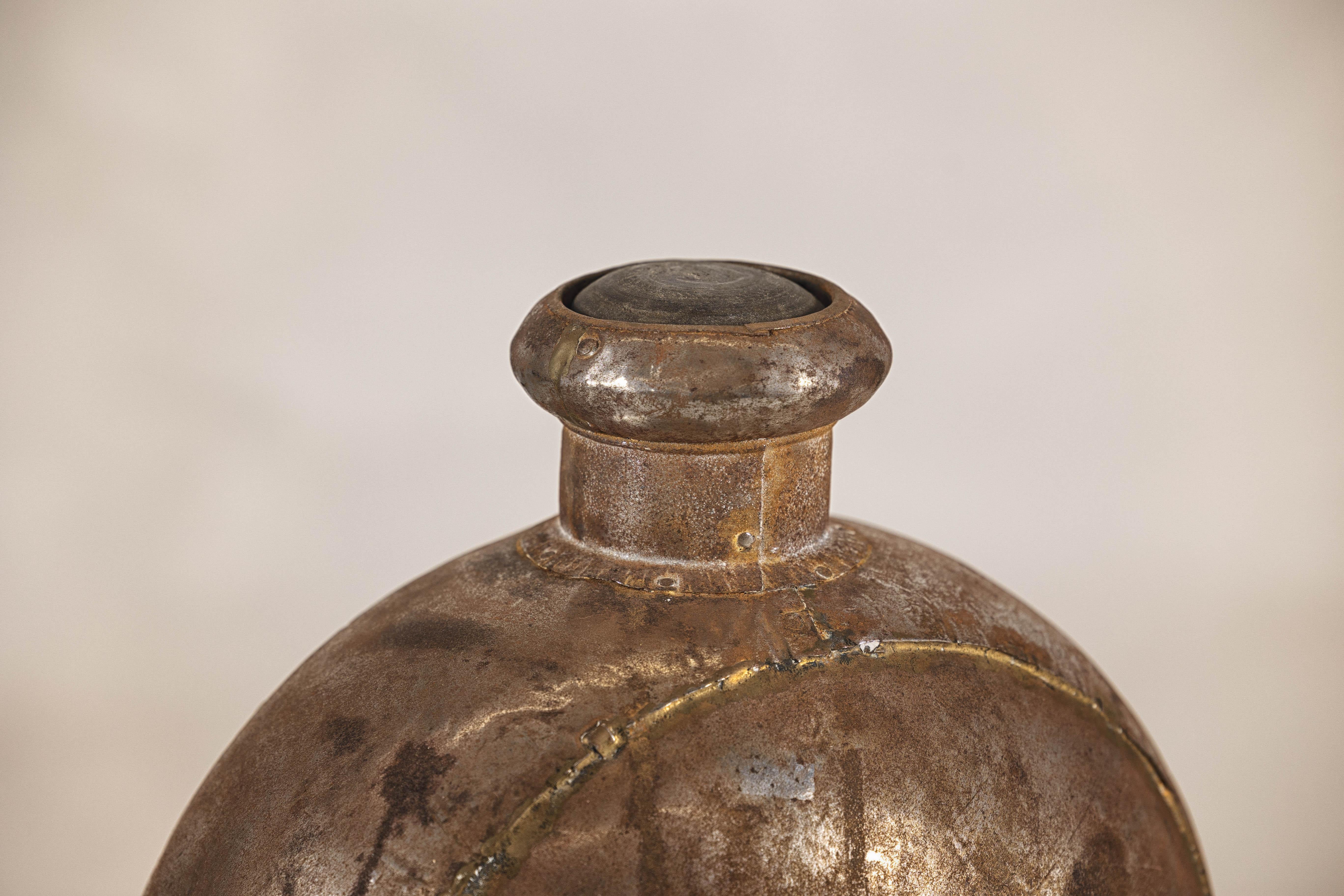 Antique Indian Metal Surahi Decorative Water Vessel, Early 20th Century For Sale 3