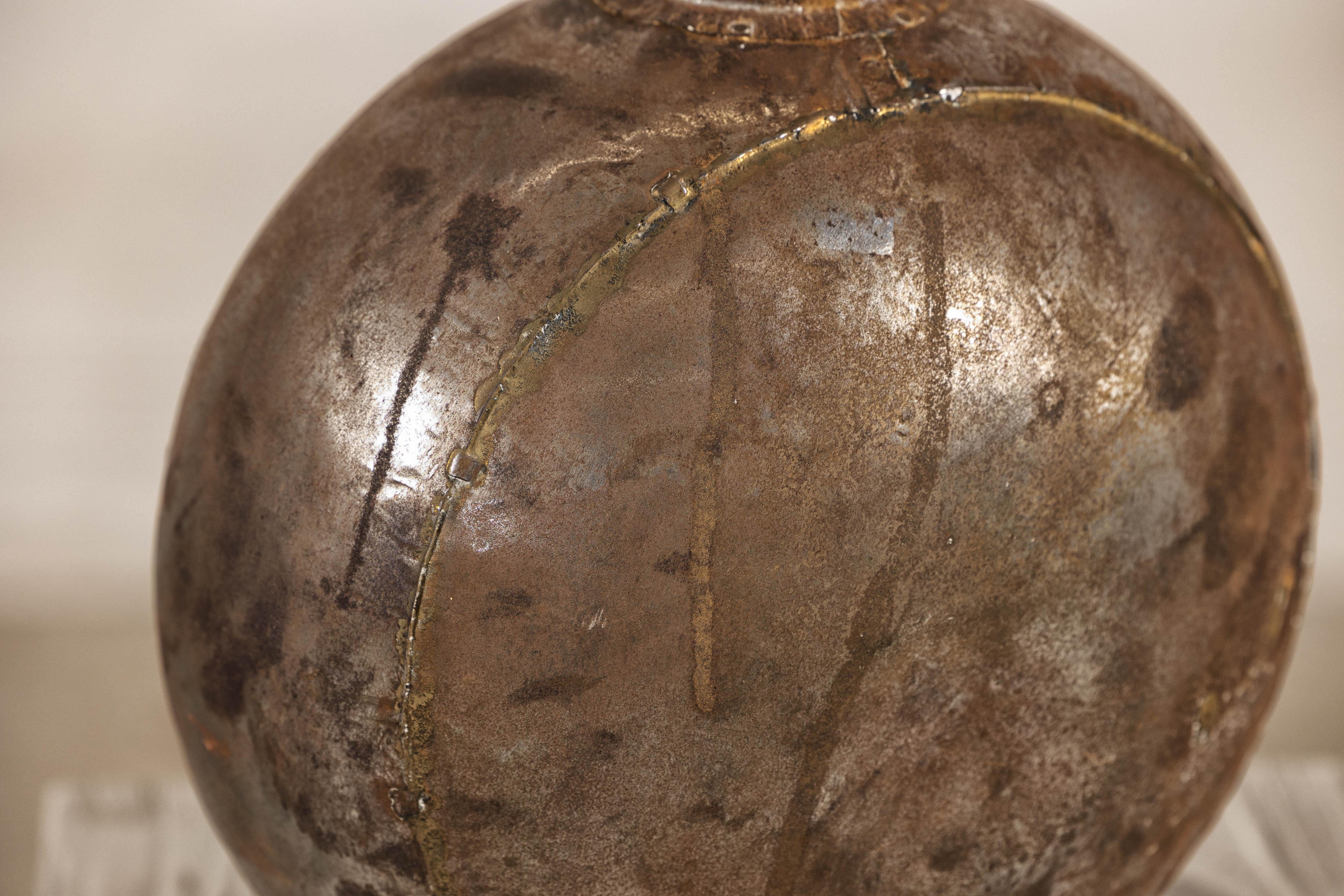 Antique Indian Metal Surahi Decorative Water Vessel, Early 20th Century For Sale 4