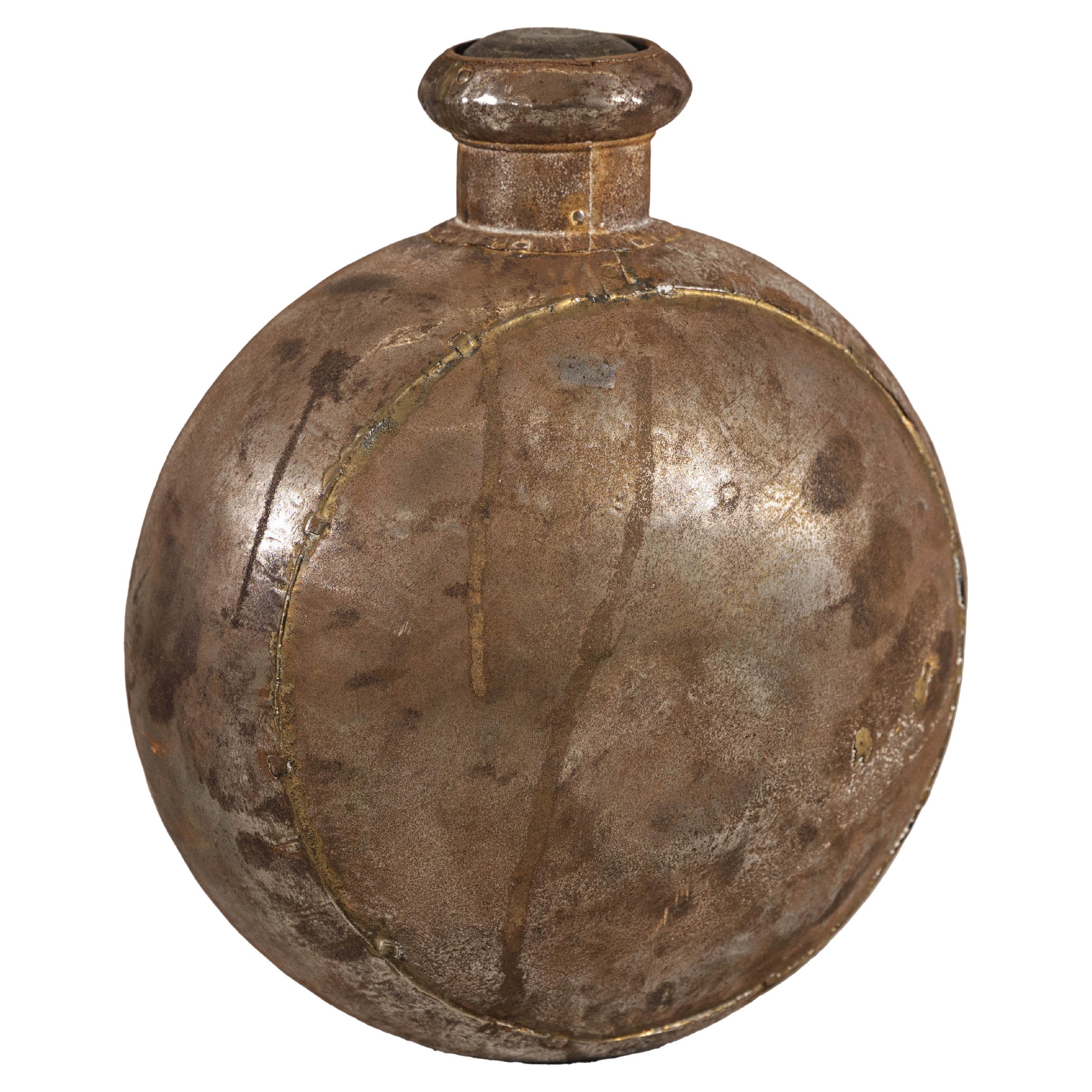 Antique Indian Metal Surahi Decorative Water Vessel, Early 20th Century
