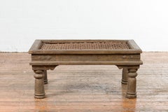 Antique Indian Metal Window Grill Made into Coffee Table with Baluster Legs