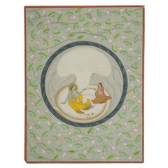 Antique Indian Miniature Mughal Painting Krishna With Radha