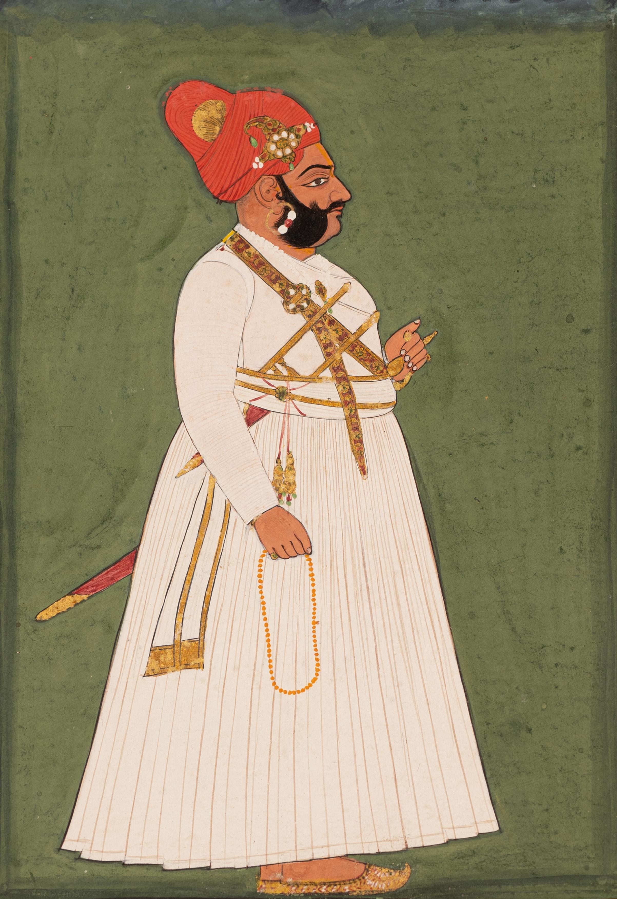 Hand-Painted Antique Indian Miniature painting of a Maharaja,  Jaipur c. 1800 For Sale