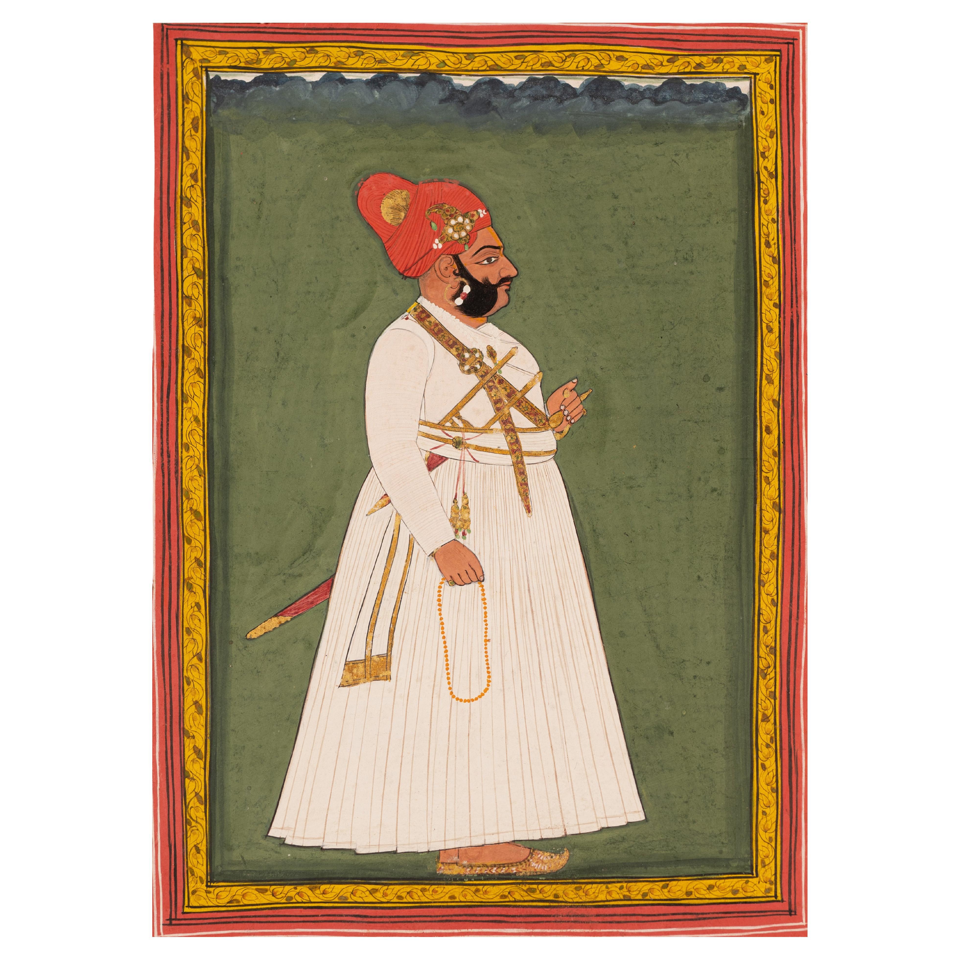 Antike indische Miniatur mit dem Bild eines Maharadschas,  Jaipur um 1800