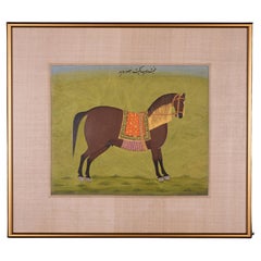 Vintage Indian Miniature Painting of a Prized Horse, Circa 19th Century