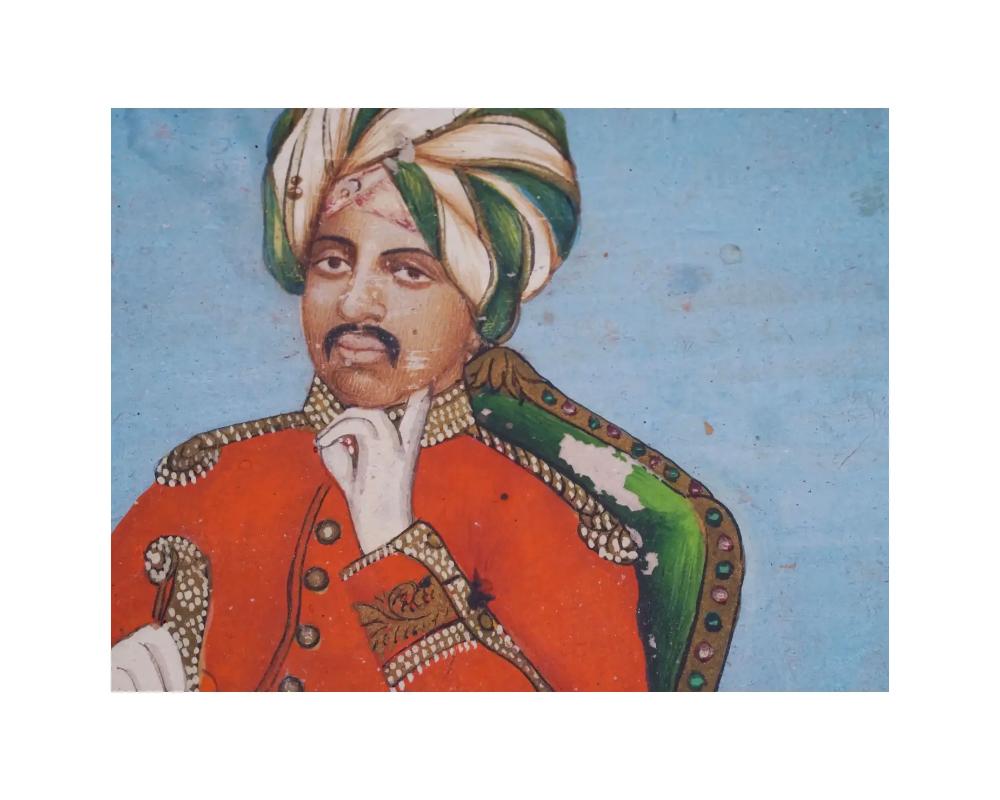 Unknown Antique Indian Miniature Seated Sultan Painting For Sale