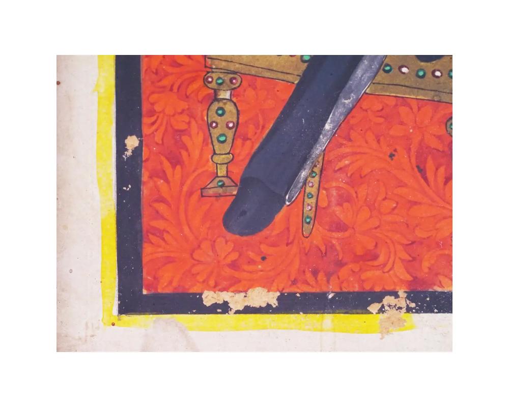 Inconnu Ancienne peinture indienne miniature d'un sultan assis en vente