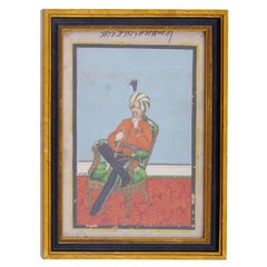 Antike indische Miniatur Sitzender Sultan Gemälde