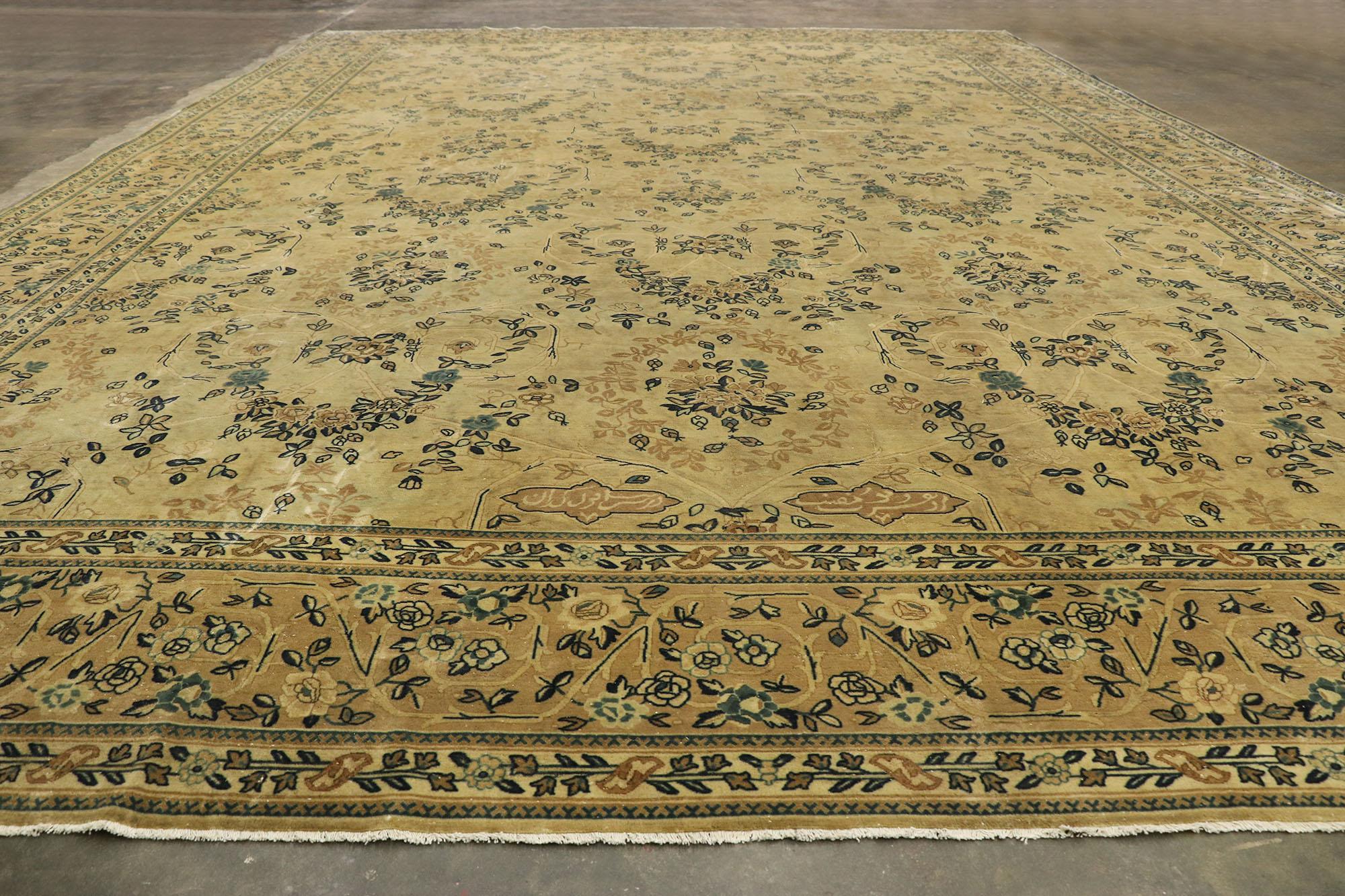 Wool Antique Indian Mogul Rug, Rustic & Refined Meets Laid-Lack Luxury For Sale