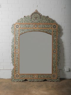 Antique Indian Mother-of-Pearl Inlaid Architectural Mirror with Moorish Revival