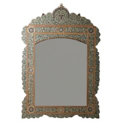 Antique Indian Mother-of-Pearl Inlaid Architectural Mirror with Moorish Revival