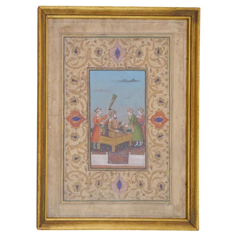 Antique Indian Mughal Empire Miniature Painting For Sale